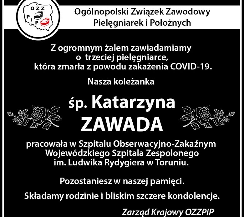 Zmarła trzecia pielęgniarka zarażona COVID-19.