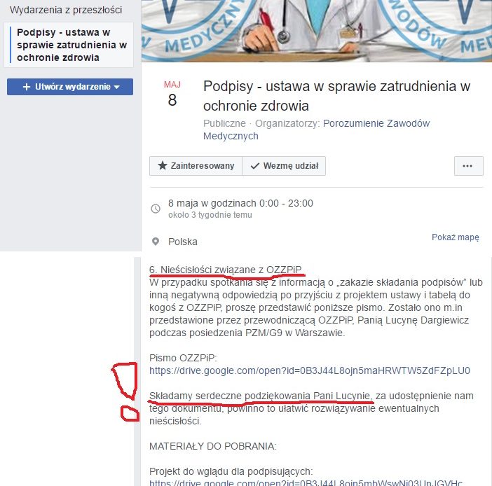 (NIE)porozumienie związków zawodowych składa serdeczne podziękowania "Pani Lucynie…". Pielęgniarki i położne też dziękują tej pani.