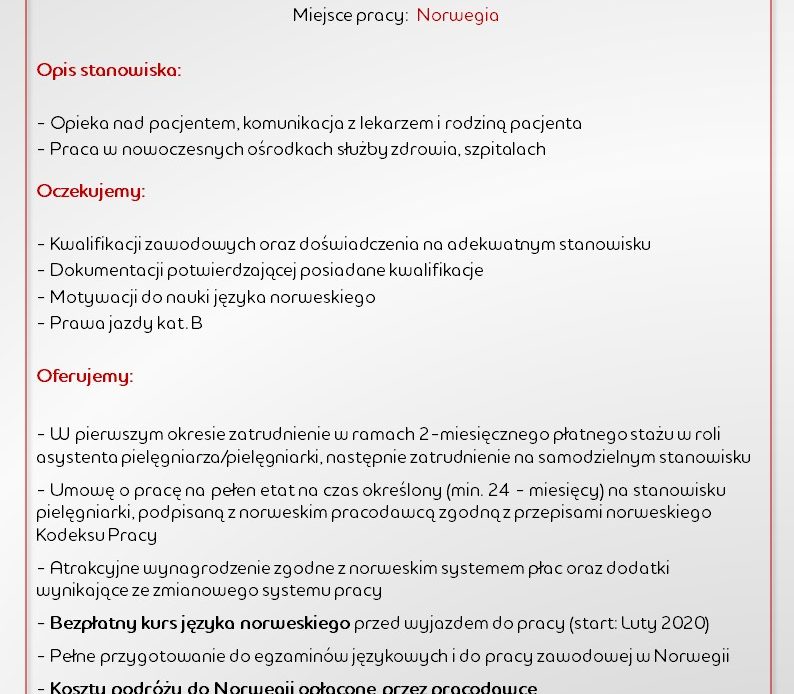 Pielęgniarki i pielęgniarze – poszukiwani do pracy w Norwegii.