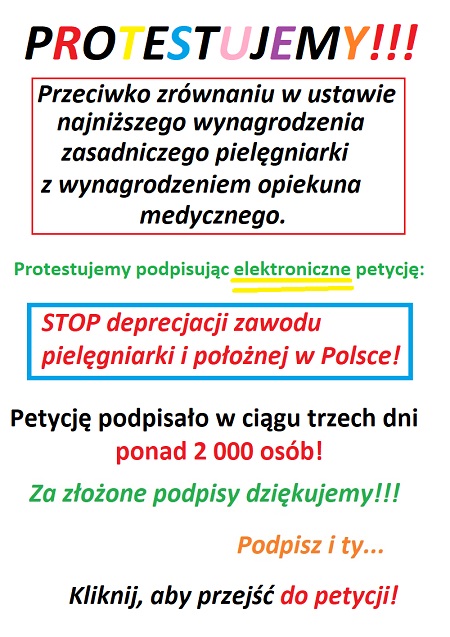 Zobacz dlaczego pielęgniarki i położne podpisują petycję w sprawie zrównania przez Radziwiłła wysokości najniższego wynagrodzenia zasadniczego pielęgniarki i opiekuna medycznego.