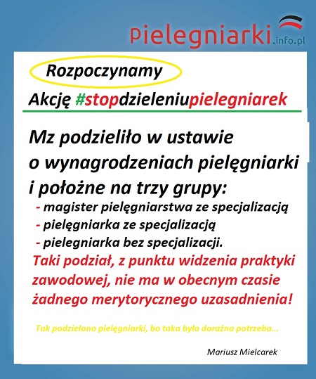 (5) #stopdzieleniupielęgniarek "I jeszcze jedno chciałam dodać: jestem pielęgniarką-magistrem i po licznych kursach kwalifikacyjnych, ale uważam, że podwyżki powinny być w większości uzależnione od lat pracy, czyli doświadczenia".