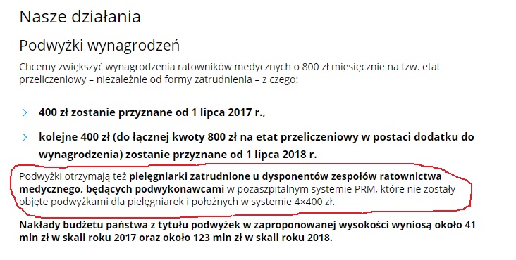 Pielęgniarki zespołów ratownictwa medycznego (podwykonawcy), których nie objęły dodatki brutto brutto, od 1 lipca będą miały wypłacany dodatek brutto brutto w kwocie 400 zł. Od 1 lipca 2018 kolejne 400 zł.