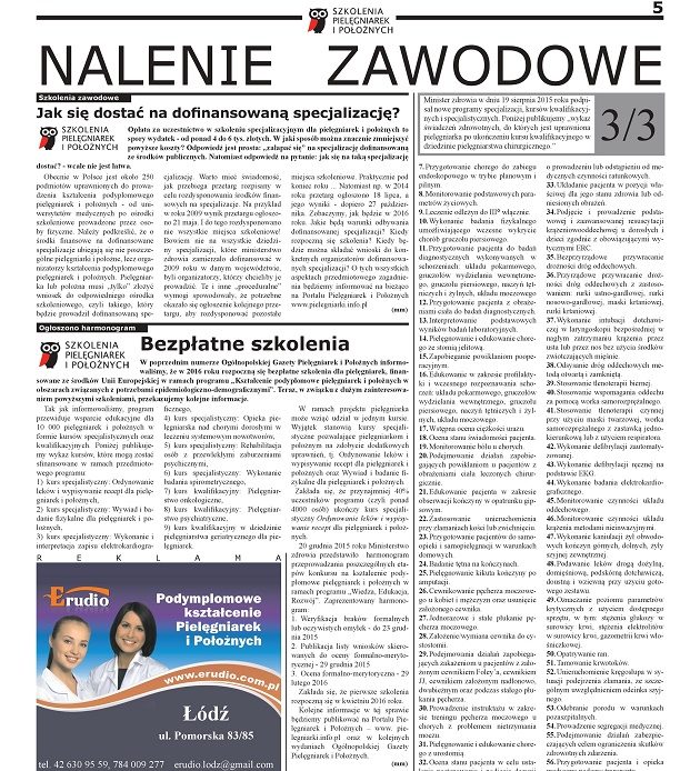 Ogólnopolska Gazeta Pielęgniarek i Położnych nr 1/2016 – Bezpłatne szkolenia