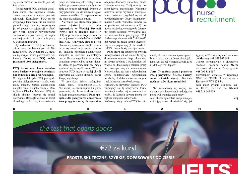 Miesięcznik Ogólnopolska Gazeta Pielęgniarek i Położnych – PCQ Recruitment Polska – Better life for Nurses