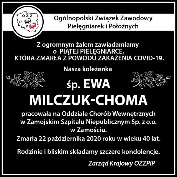 Związek informuje o kolejnych zmarłych zakażonych pielęgniarkach.