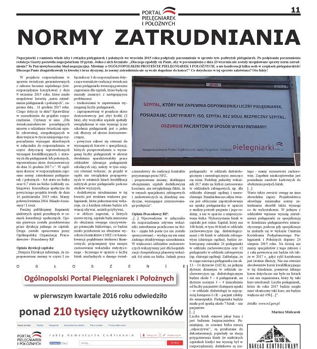 Kwietniowe wydanie miesięcznika Ogólnopolskiej Gazety Pielęgniarek i Położnych: co słychać w kwestii norm zatrudnienia pielęgniarek i położnych?