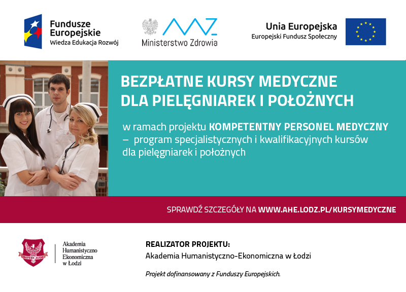 Bezpłatne kursy medyczne dla pielęgniarek i położnych na terenie województwa: łódzkiego, mazowieckiego, zachodniopomorskiego, śląskiego i kujawsko-pomorskiego