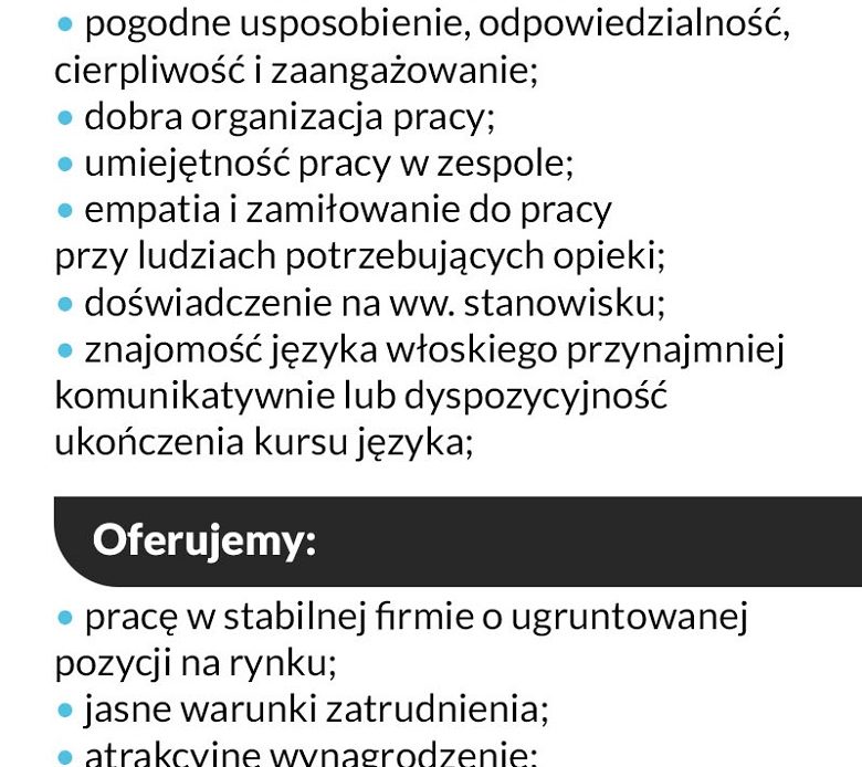 Praca dla pielęgniarki/pielęgniarza w północnych Włoszech – 1900/2000 € miesięcznie.